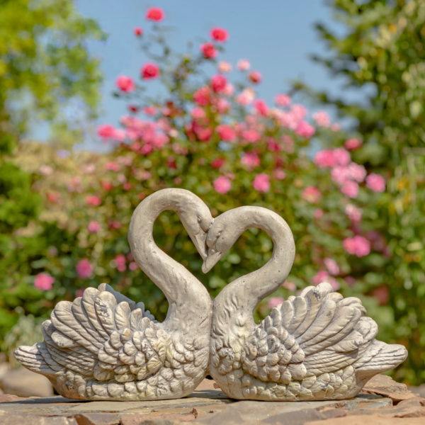 Two Swans with Heads Curled Down Kissing