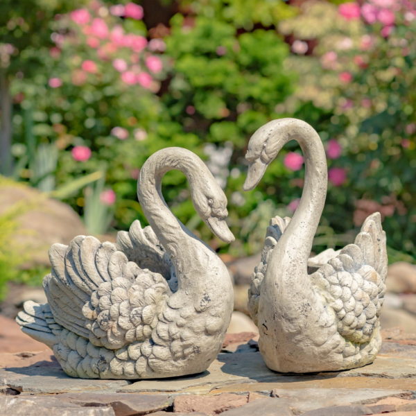 Two Swans with Heads Curled Down Openings to fit Plants inside them and Shows Wing Details