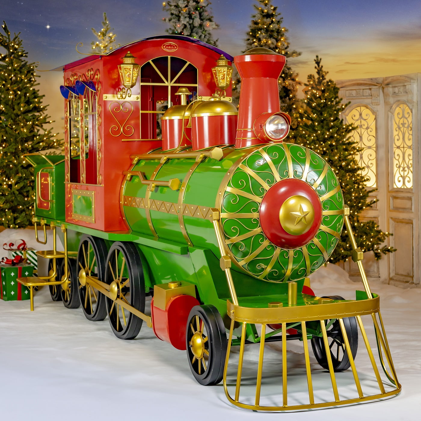 16 ft. Long X-Large Iron Christmas Train with Cart and Lanterns 