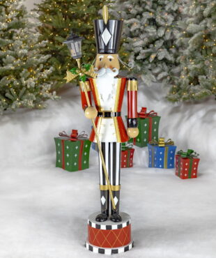 65 inch tall freestanding iron Christmas nutcracker soldier with LED Lights holding lantern