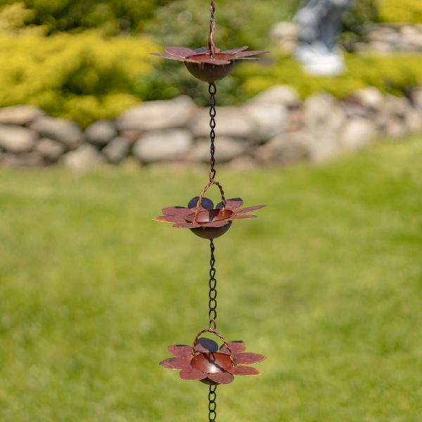 image if 3 iron flower rain chain in distressed antique rust finish