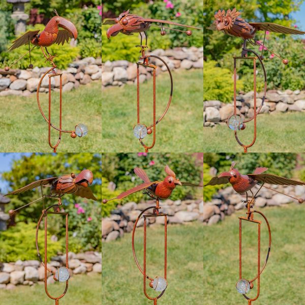 set of 6 assorted bird garden balance stakes in rusty finish