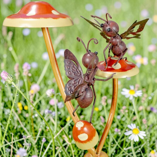 Metal Bustling Butterflies on Iron Mushroom Garden Stakes in 6 Assorted Styles