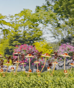 Set of 6 Assorted Bustling Butterflies on Iron Mushroom Garden Stakes