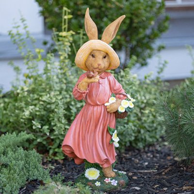 25In Rabbit Garden Statue with Flower and Snail Miss Maggie Mae