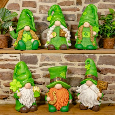 The Shamrocks 6 Assorted St. Patrick Day Garden Gnomes