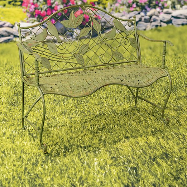 Classic Iron Garden Bench with Perched Birds Backrest Peace Valley
