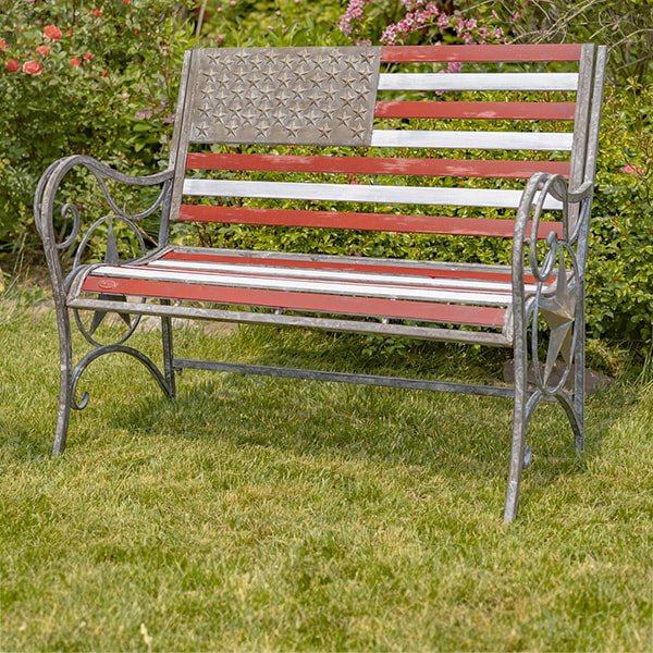 Proud to Be an American Flag Iron Garden Bench