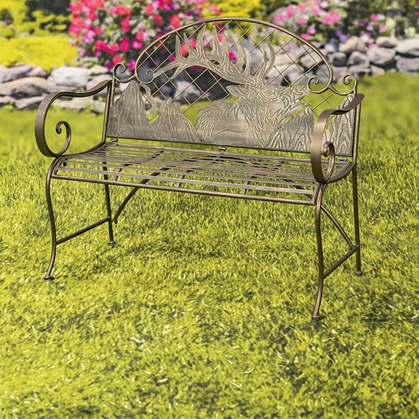 Round Top Iron Garden Bench with Caribou Backrest Selkirk
