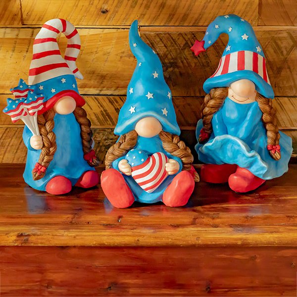 The Americanas 3 Assorted Lady Patriot Garden Gnomes
