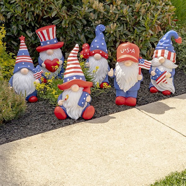 The Americanos 6 Assorted American Patriot Garden Gnomes