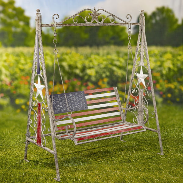 72.5 Tall American Flag Iron Swing Bench Betsy