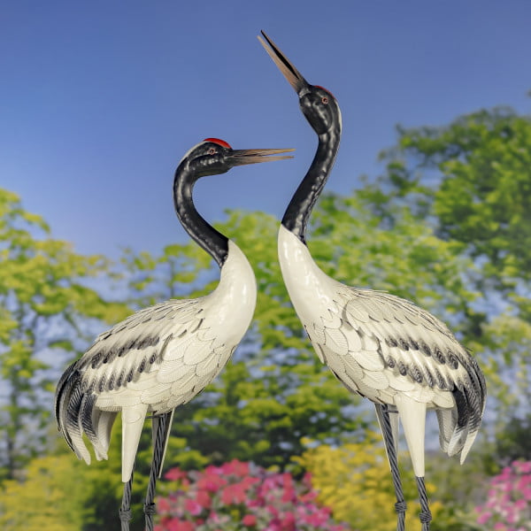 Set of 2 54 Tall Black-Necked White Crane Garden Figurines