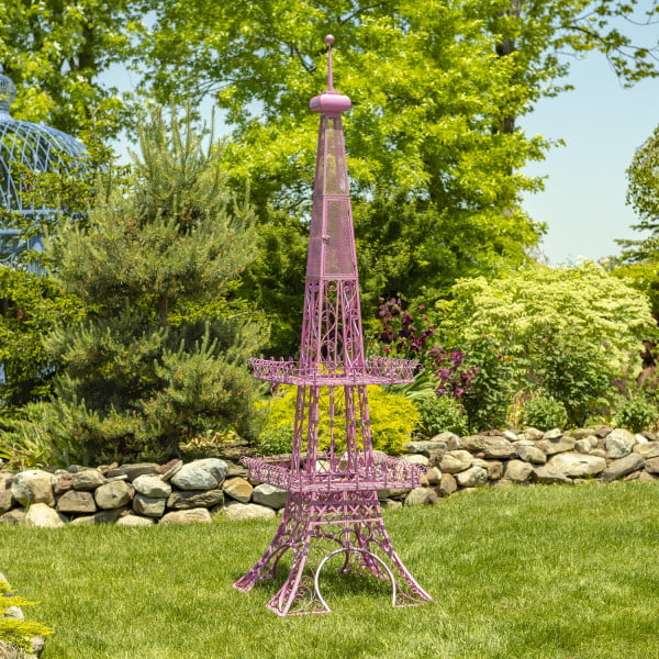 9ft. Tall Two-Tier Eiffel Tower-Inspired Iron Plant Stand in Antique Pink