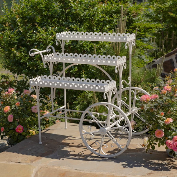 3.75ft. Tall Parisian-Inspired Three-Tier Staggered Flower Cart in Antique White Avignon