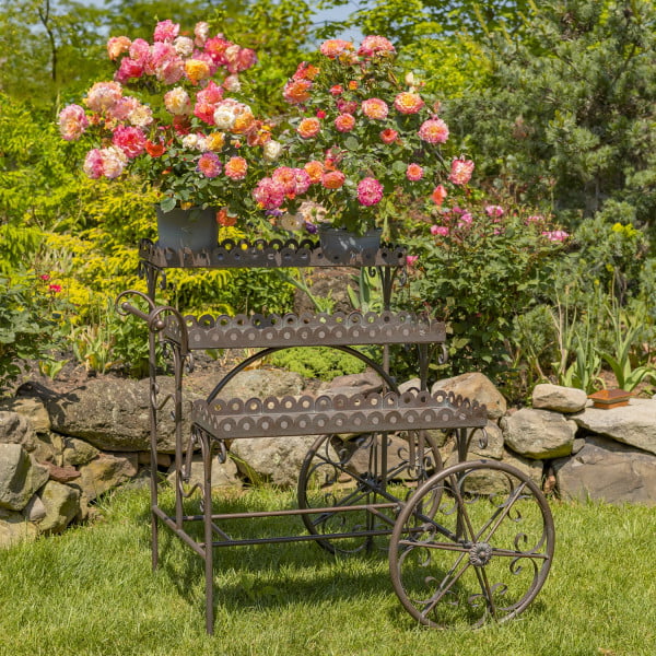 3.75ft. Tall Parisian-Inspired Three-Tier Staggered Flower Cart in Copper-Brown Avignon
