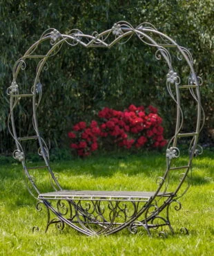 6.8ft. Tall Heart-Shaped Iron Bench in Antique Bronze Amore