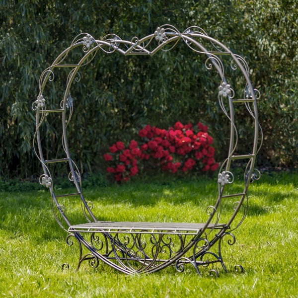 6.8ft. Tall Heart-Shaped Iron Bench in Antique Bronze Amore