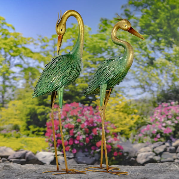 Heron Garden Figurines With Gold Heads