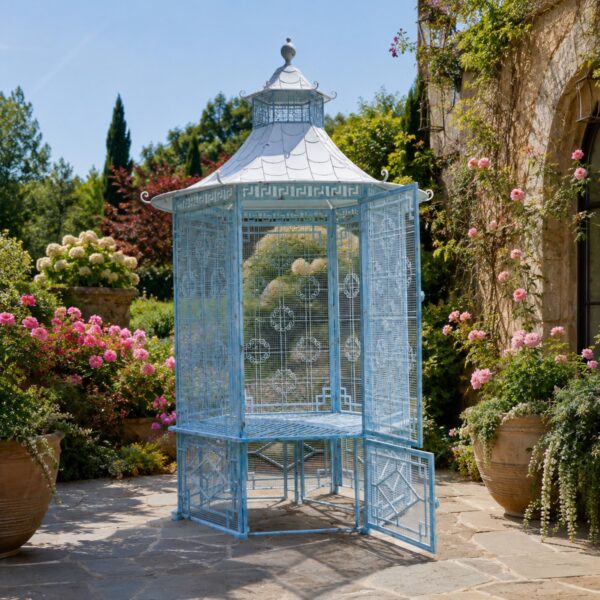 10ft. Tall Asian-Inspired Iron Garden House Gazebo "Dynasty" - Baby Blue