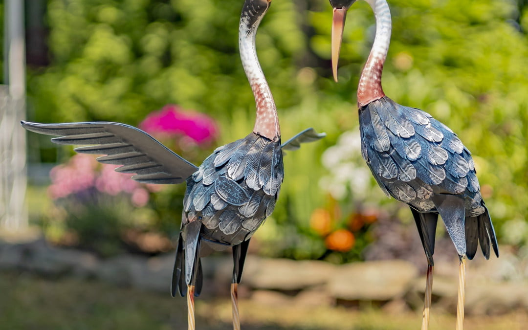 20.25″ Tall Set of 2 Painted Iron Blue Crane Figurines