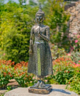 37.8 Tall Frosted Silver Standing Polyresin Buddha Statue