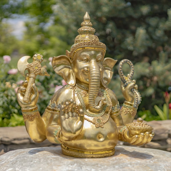 25.2 Tall Ornate Metallic Gold Polyresin Ganesh Statue