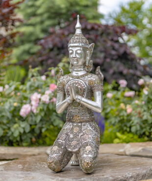 25.6 Tall Silver Polyresin Thai Kneeling in Prayer Buddha
