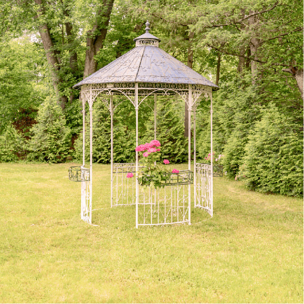 11.25 Ft. Tall Round Iron Gazebo with Flowers Baskets Seville