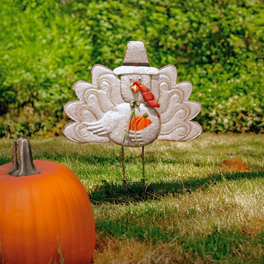 Large Galvanized Thanksgiving Turkey Flat Garden Stake