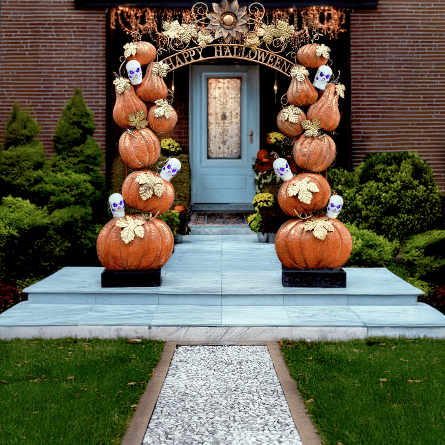 Large Happy Halloween Arch with Pumpkins and Skulls