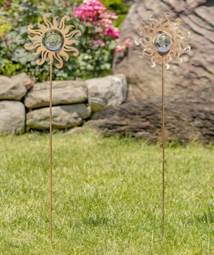 31.4 and 31.5 Tall Antique Copper Iron Garden Stakes with Bell Details
