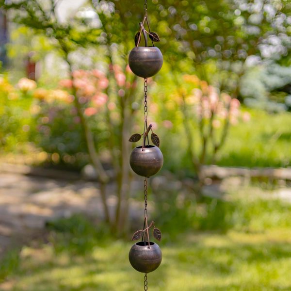 extra long iron rain chain with fruits in antique bronze finish