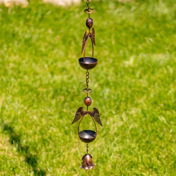 96" Long Antique Bronze Iron Rain Chain with Angels