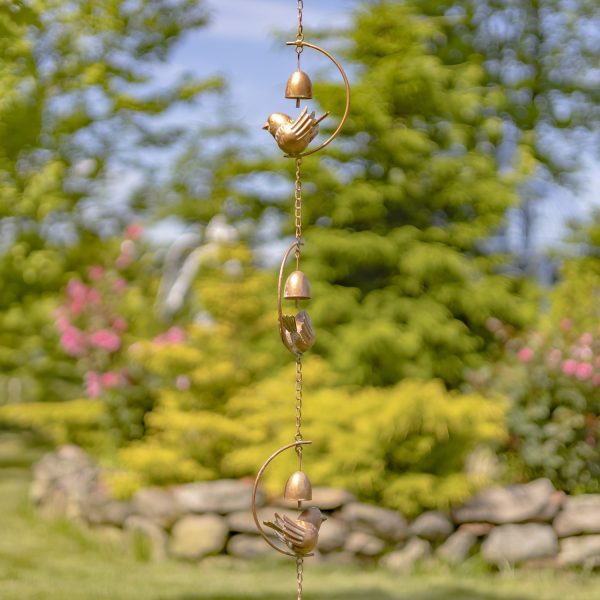 extra long iron rain chain with birds and bells in antique copper finish