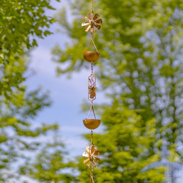 extra long iron rain chain with windmill details in copper finish