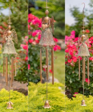 Set of 3 Hanging Antique Copper Angel Wind Chimes