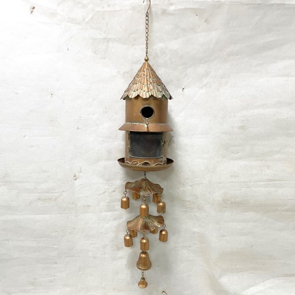 43 Long Hanging Iron Birdhouse & Feeder with Wind Chimes, Hearth