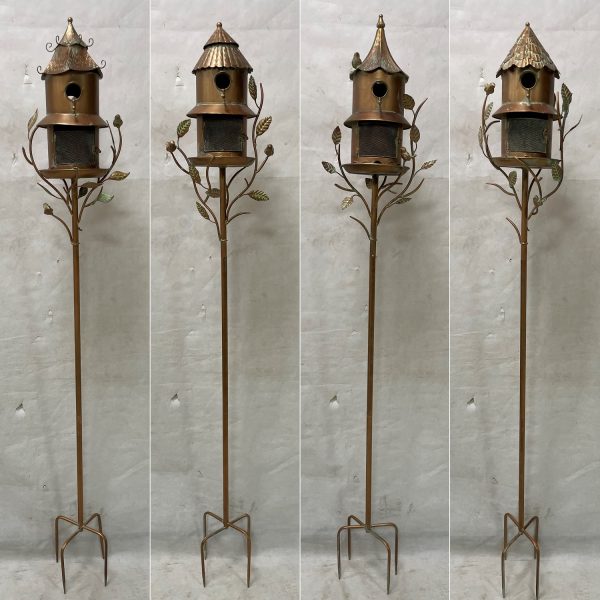 Set of 4 Assorted Birdhouse Feeder Garden Stakes in Antique Copper, The Homestead Collection