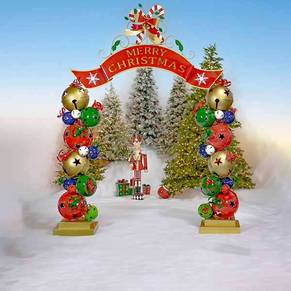 10ft. Tall Iron Christmas Archway with Jingle Bell Pillars Sophia