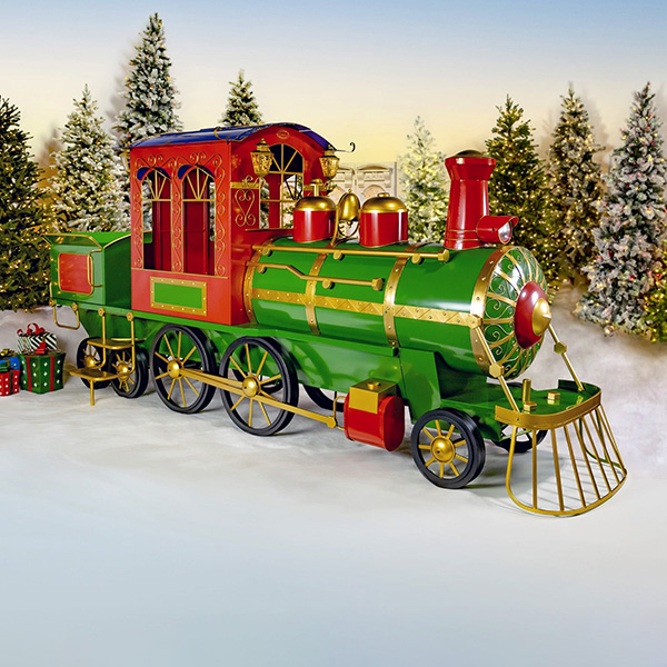 16 ft. Long X-Large Iron Christmas Train with Cart and Lanterns The Flying Santa