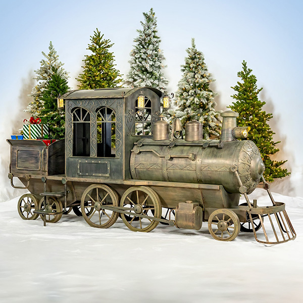 2.5 ft. Long Large Iron Christmas Train with Cart and Lanterns The North Pole Express