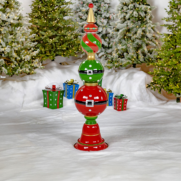 5.5 ft. Tall Santa Inspired Christmas Ornament Tower in Red, Green, Gold and Silver