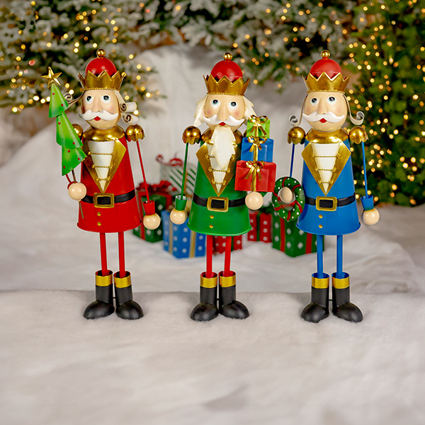 Set of 3 Assorted Metal Nutcracker Figurines Santa Secret Soldiers