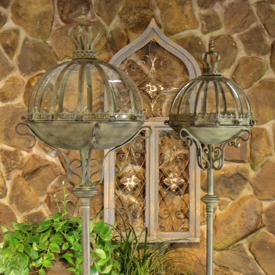 S/2 Gold Standing Iron & Glass Dome Lanterns/Terrariums "Domme 1437" - Image 6