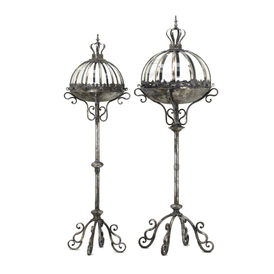 S/2 Gold Standing Iron & Glass Dome Lanterns/Terrariums "Domme 1437" - Image 2