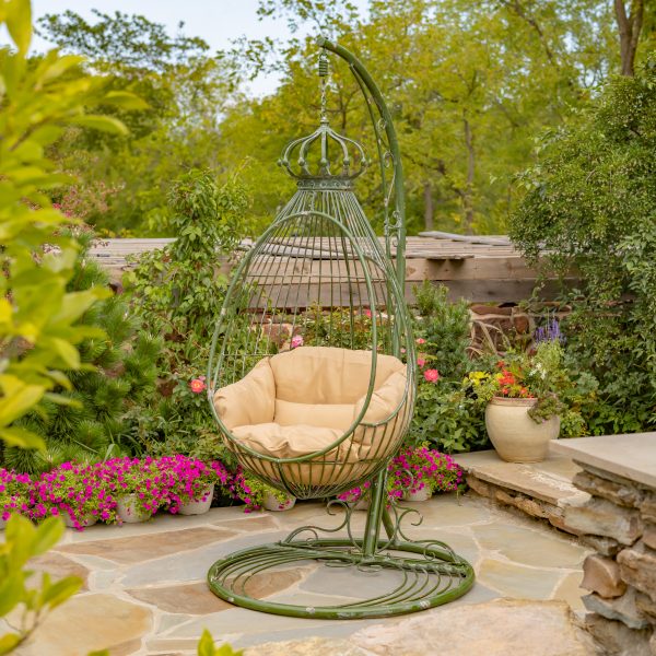89" Tall One-Person Hanging Metal Egg Chair & Stand "Elizabeth" - Antique Green