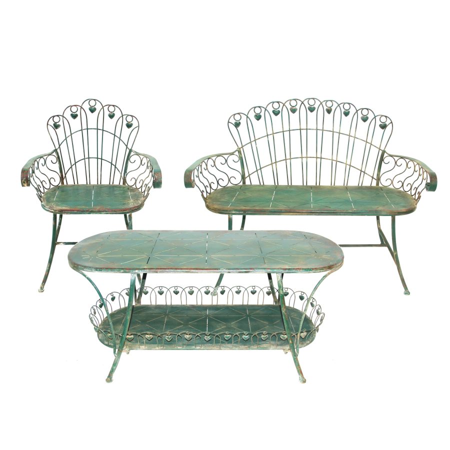 36.25" Tall Embellished Metal Garden Armchair in Antique Green "Toulouse 1275" - Image 3