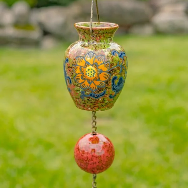 77.5" Long Hand Painted Multicolor Porcelain Vase Rain Chain "Auburn"