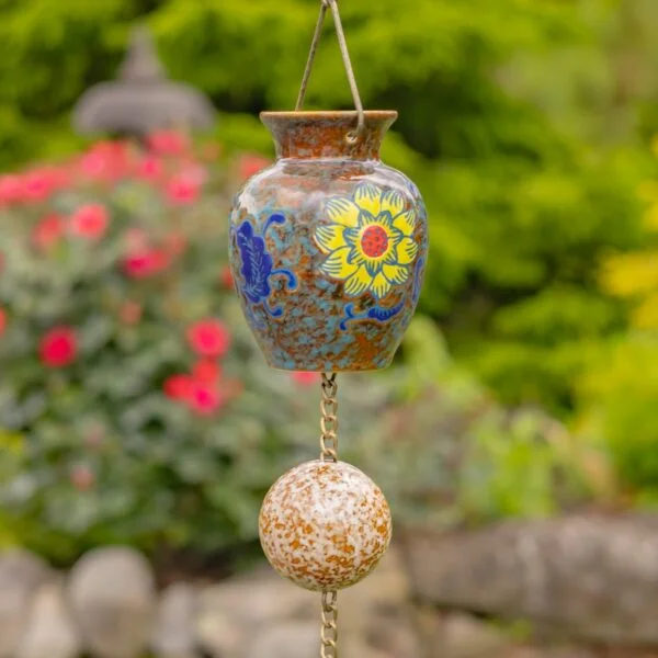 77.5" Long Hand Painted Multicolor Porcelain Vase Rain Chain "Cerulean"